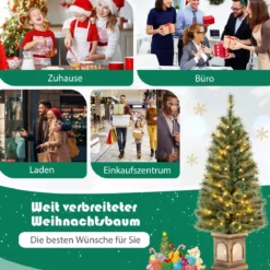 120 cm Künstlicher Weihnachtsbaum im Topf mit Beleuchtung & Lichtern & Timer & Zweigspitzen
