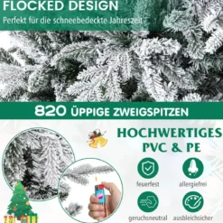 147/186cm Künstlicher Weihnachtsbaum mit Mehrfarbigen LED-Lichtern & 8 Lichtmodi Beflockter Tannenbaum