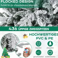 147/186cm Künstlicher Weihnachtsbaum mit Mehrfarbigen LED-Lichtern & 8 Lichtmodi Beflockter Tannenbaum