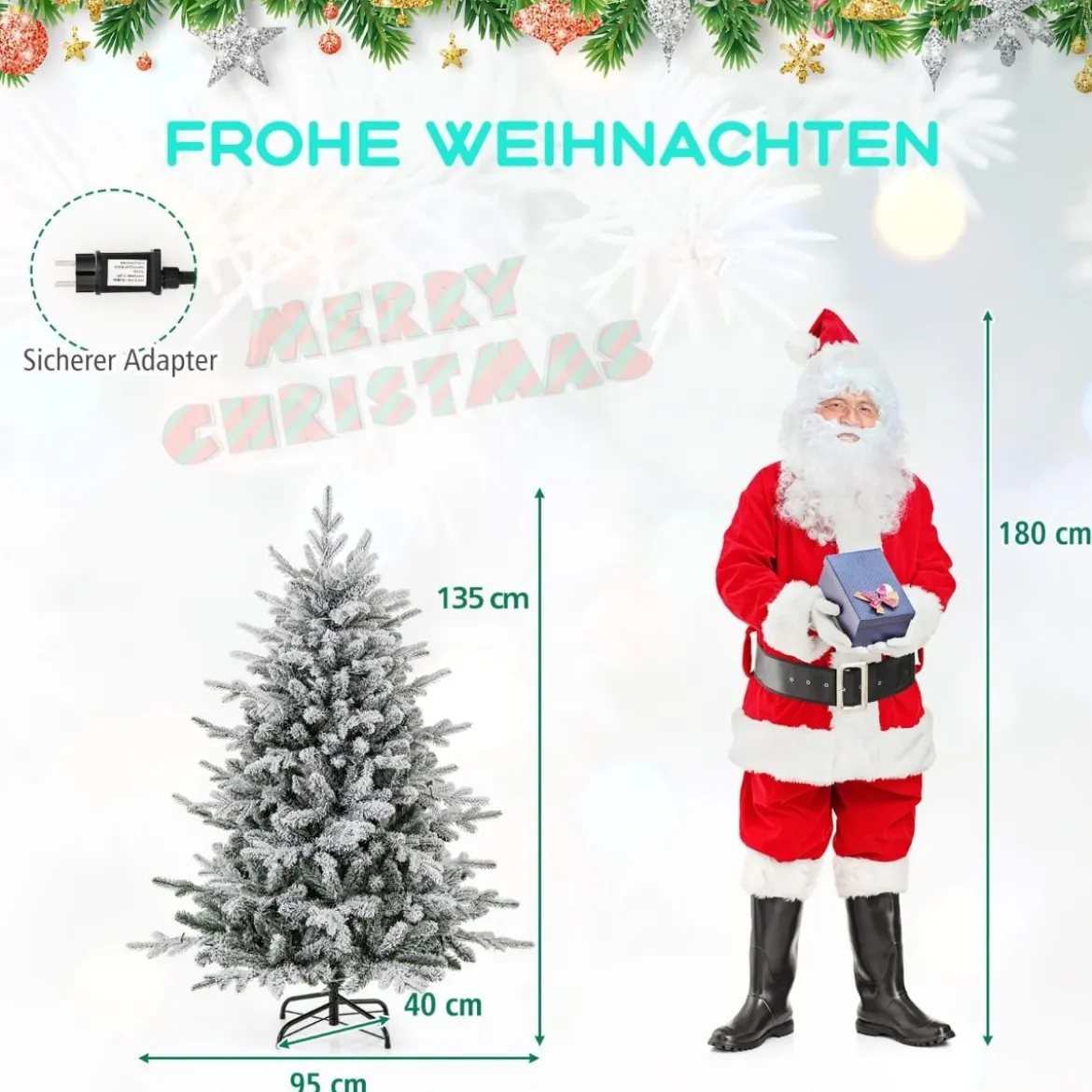 147/186cm Künstlicher Weihnachtsbaum mit Mehrfarbigen LED-Lichtern & 8 Lichtmodi Beflockter Tannenbaum