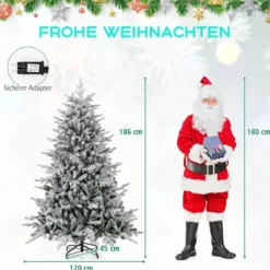 147/186cm Künstlicher Weihnachtsbaum mit Mehrfarbigen LED-Lichtern & 8 Lichtmodi Beflockter Tannenbaum