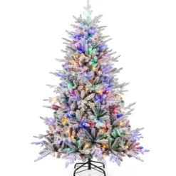 147/186cm Künstlicher Weihnachtsbaum mit Mehrfarbigen LED-Lichtern & 8 Lichtmodi Beflockter Tannenbaum