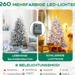 147/186cm Künstlicher Weihnachtsbaum mit Mehrfarbigen LED-Lichtern & 8 Lichtmodi Beflockter Tannenbaum