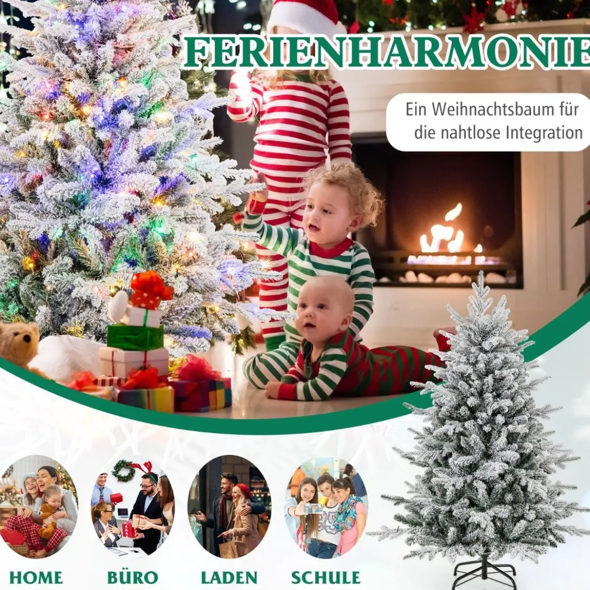 147/186cm Künstlicher Weihnachtsbaum mit Mehrfarbigen LED-Lichtern & 8 Lichtmodi Beflockter Tannenbaum