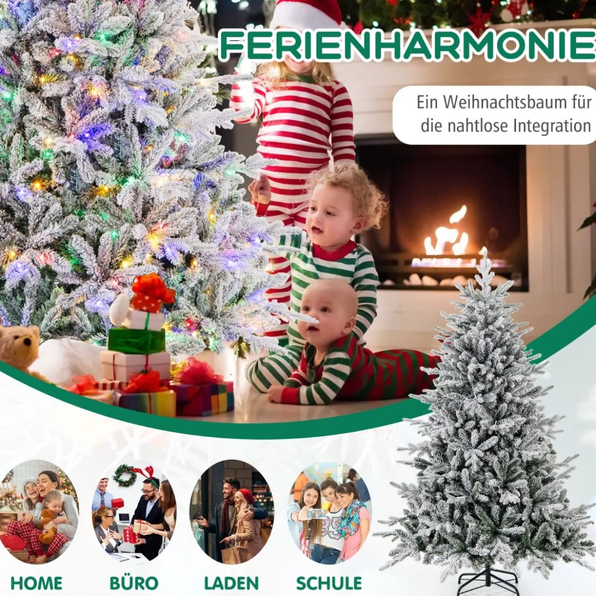 147/186cm Künstlicher Weihnachtsbaum mit Mehrfarbigen LED-Lichtern & 8 Lichtmodi Beflockter Tannenbaum