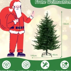 136 cm Künstlicher Weihnachtsbaum mit Beleuchtung & 180 Warmweißen LED-Lichtern