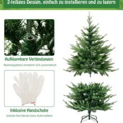 136 cm Künstlicher Weihnachtsbaum mit Beleuchtung & 180 Warmweißen LED-Lichtern
