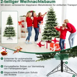 180 cm Künstlicher Weihnachtsbaum mit Beleuchtung & Metallständer Schneebedeckt