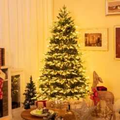 180 cm Künstlicher Weihnachtsbaum mit Beleuchtung & Metallständer Schneebedeckt