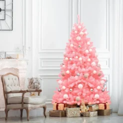 180 cm künstlicher Weihnachtsbaum mit klappbarem Metallständer Christbaum Rosa