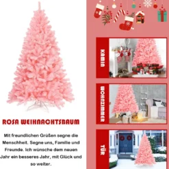180 cm künstlicher Weihnachtsbaum mit klappbarem Metallständer Christbaum Rosa