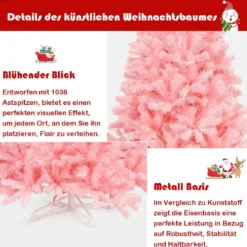 180 cm künstlicher Weihnachtsbaum mit klappbarem Metallständer Christbaum Rosa