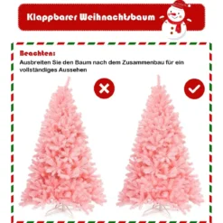 180 cm künstlicher Weihnachtsbaum mit klappbarem Metallständer Christbaum Rosa