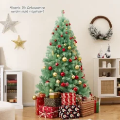 180 cm Künstlicher Weihnachtsbaum mit Beleuchtung Tannenbaum mit warmweißen LED-Lichtern Grün