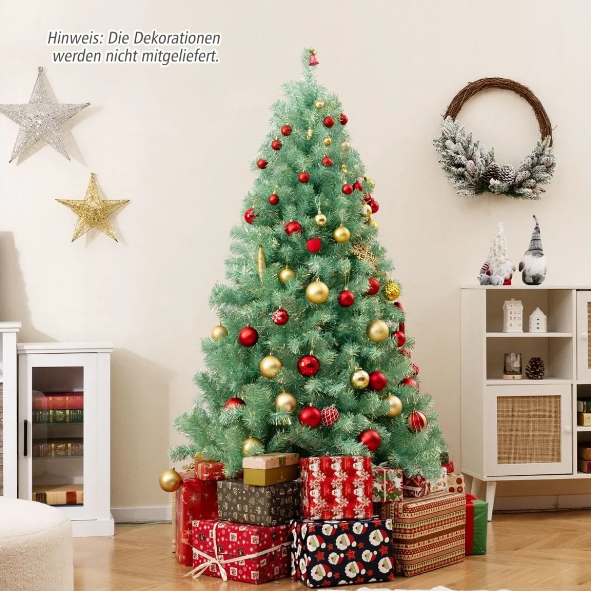 180 cm Künstlicher Weihnachtsbaum mit Beleuchtung Tannenbaum mit warmweißen LED-Lichtern Grün