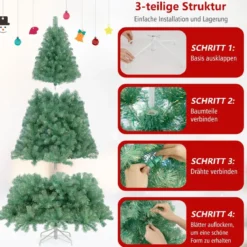 180 cm Künstlicher Weihnachtsbaum mit Beleuchtung Tannenbaum mit warmweißen LED-Lichtern Grün