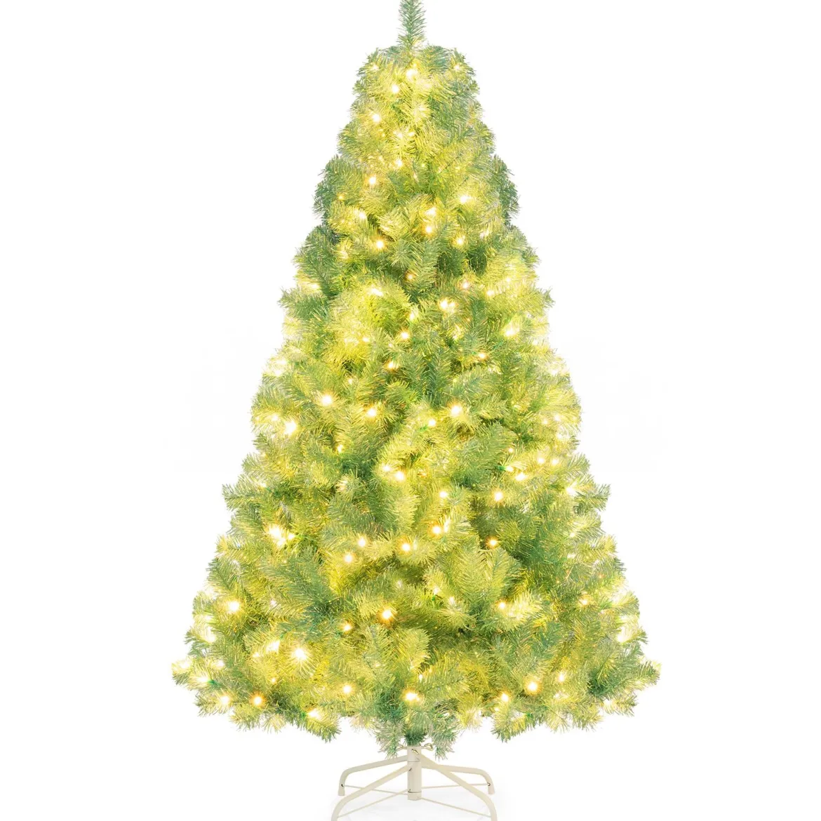 180 cm Künstlicher Weihnachtsbaum mit Beleuchtung Tannenbaum mit warmweißen LED-Lichtern Grün