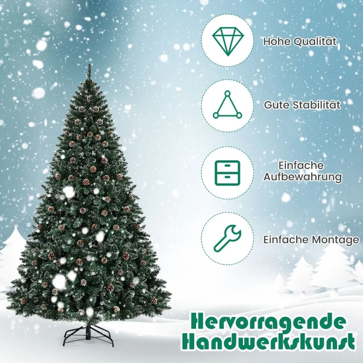 150 cm Künstlicher Weihnachtsbaum Verschneiter Festtagsbaum mitMetallständer