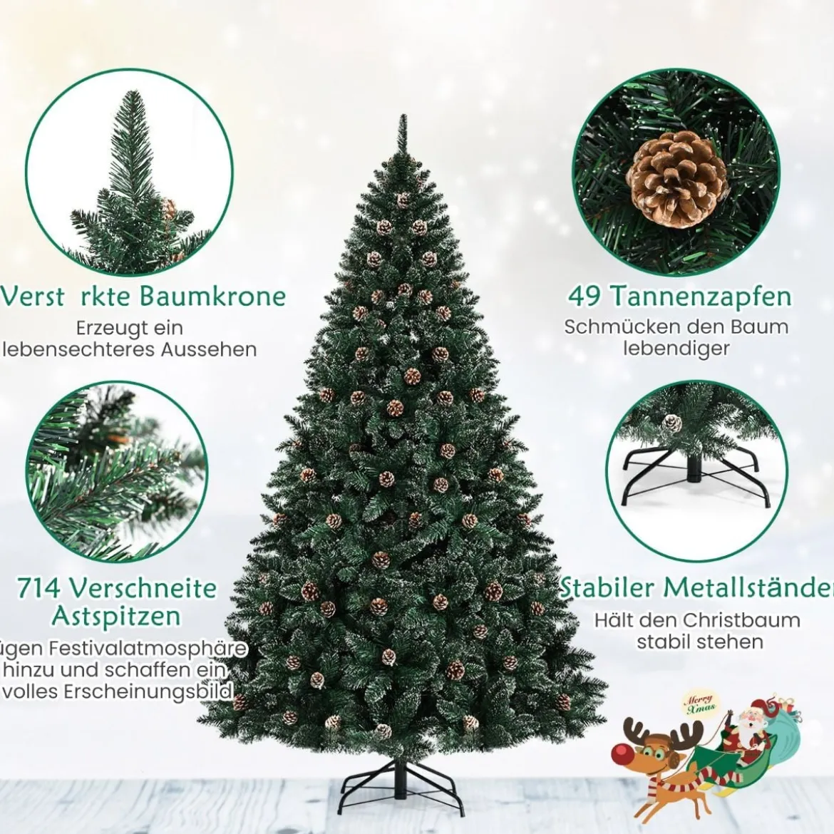150 cm Künstlicher Weihnachtsbaum Verschneiter Festtagsbaum mitMetallständer