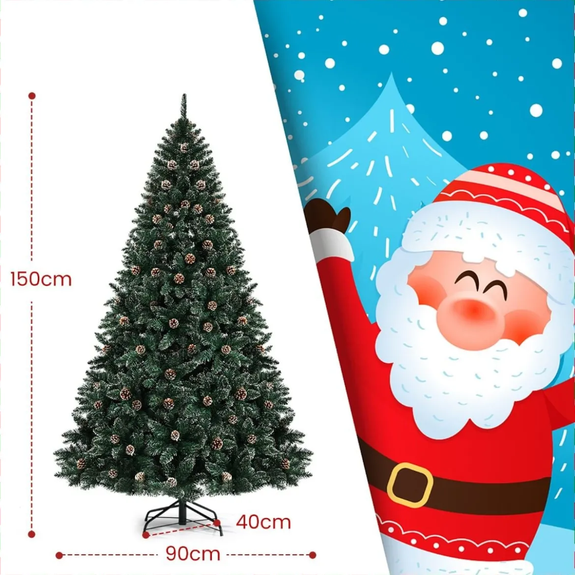 150 cm Künstlicher Weihnachtsbaum Verschneiter Festtagsbaum mitMetallständer