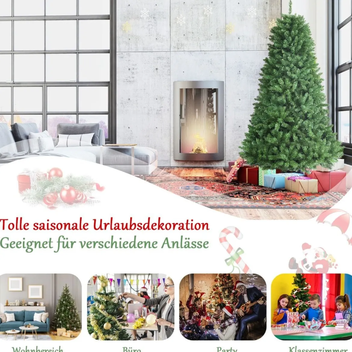 180 cm künstlicher Weihnachtsbaum Christbaum Glocke Design mit 1130 üppigen Zweigen Grün