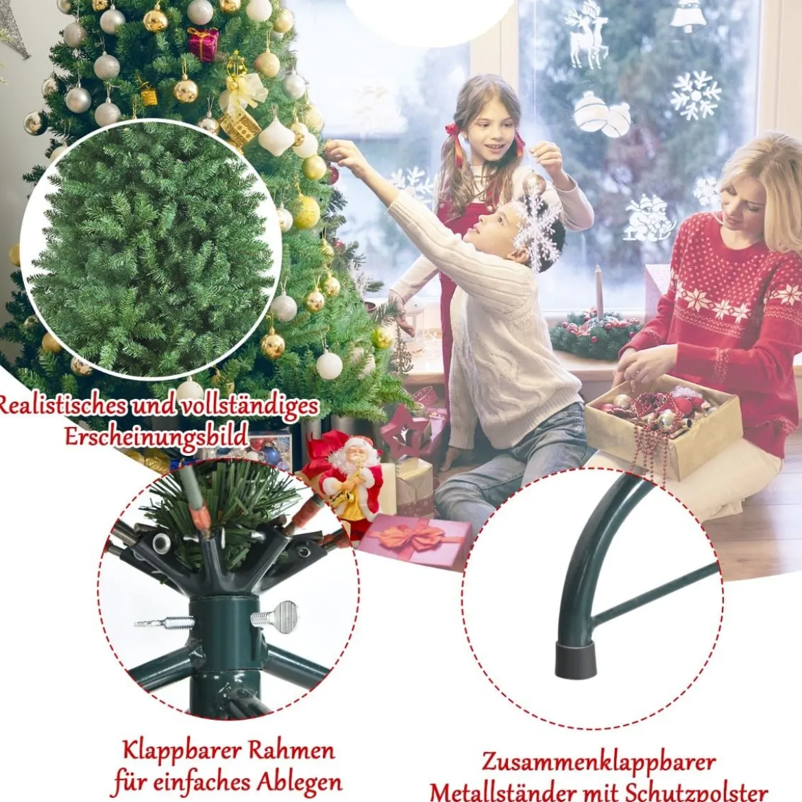 180 cm künstlicher Weihnachtsbaum Christbaum Glocke Design mit 1130 üppigen Zweigen Grün