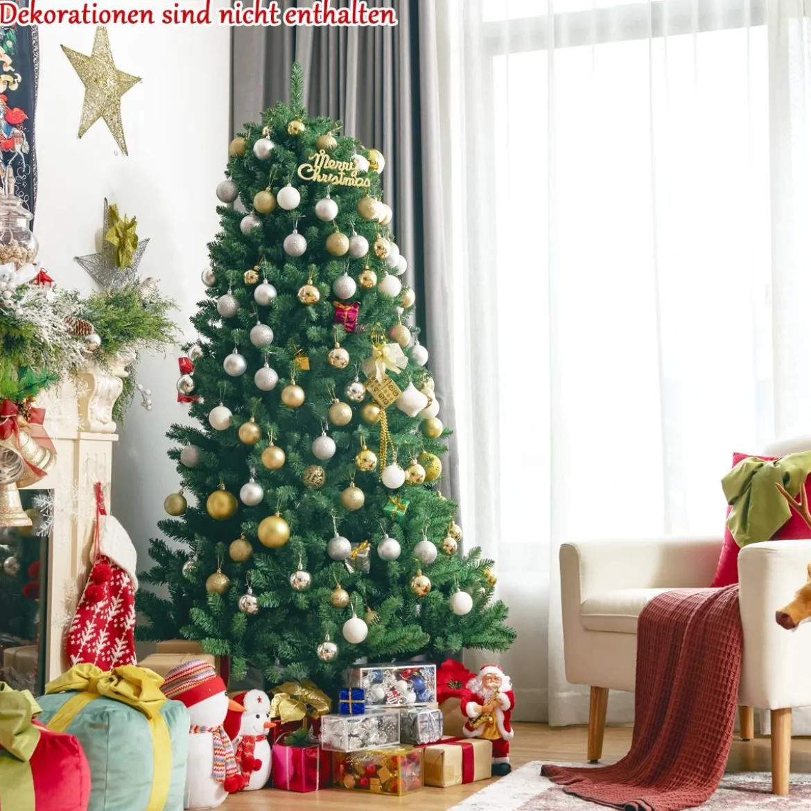 180 cm künstlicher Weihnachtsbaum Christbaum Glocke Design mit 1130 üppigen Zweigen Grün