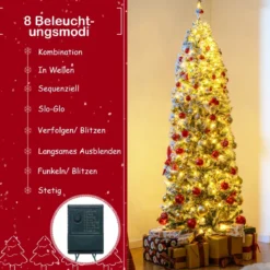 180 cm Künstlicher Weihnachtsbaum mit 260 Warmweißen LED-Lichtern & Schnee Bleistift Tannenbaum