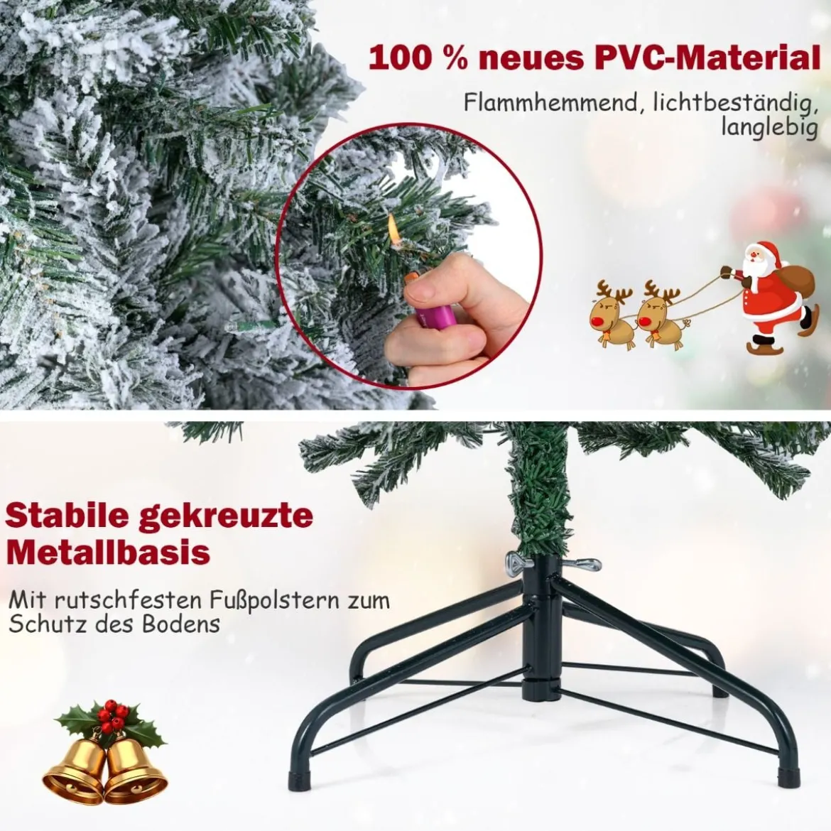 180 cm Künstlicher Weihnachtsbaum mit 260 Warmweißen LED-Lichtern & Schnee Bleistift Tannenbaum