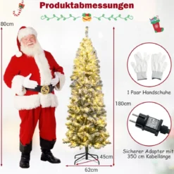 180 cm Künstlicher Weihnachtsbaum mit 260 Warmweißen LED-Lichtern & Schnee Bleistift Tannenbaum