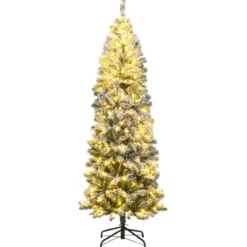 180 cm Künstlicher Weihnachtsbaum mit 260 Warmweißen LED-Lichtern & Schnee Bleistift Tannenbaum