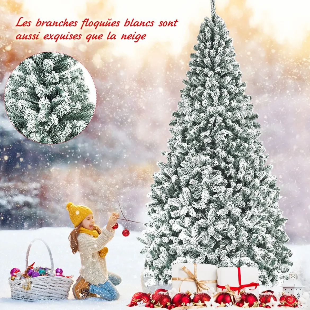 270 cm Künstlicher Weihnachtsbaum mit Schnee & Metallständer & PVC Nadeln Tannenbaum