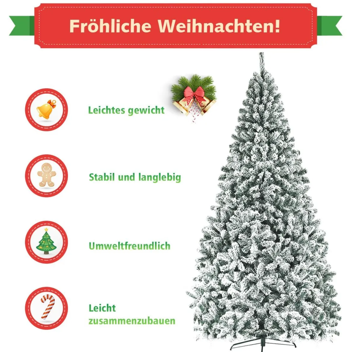 270 cm Künstlicher Weihnachtsbaum mit Schnee & Metallständer & PVC Nadeln Tannenbaum