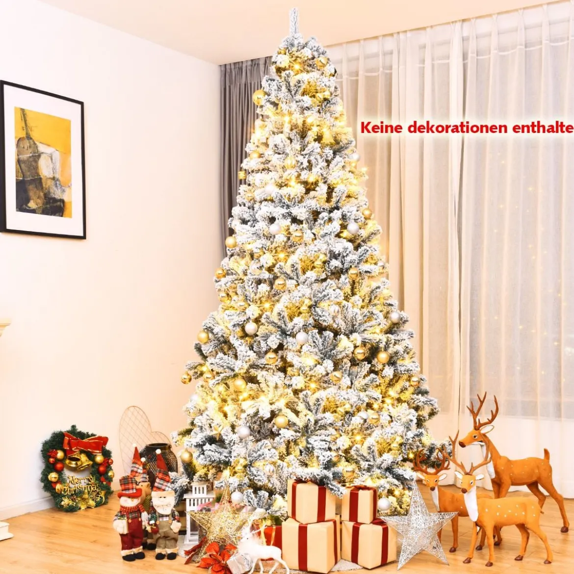 270 cm Künstlicher Weihnachtsbaum mit Schnee & Metallständer & PVC Nadeln Tannenbaum