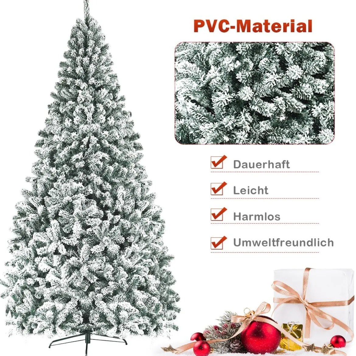 270 cm Künstlicher Weihnachtsbaum mit Schnee & Metallständer & PVC Nadeln Tannenbaum