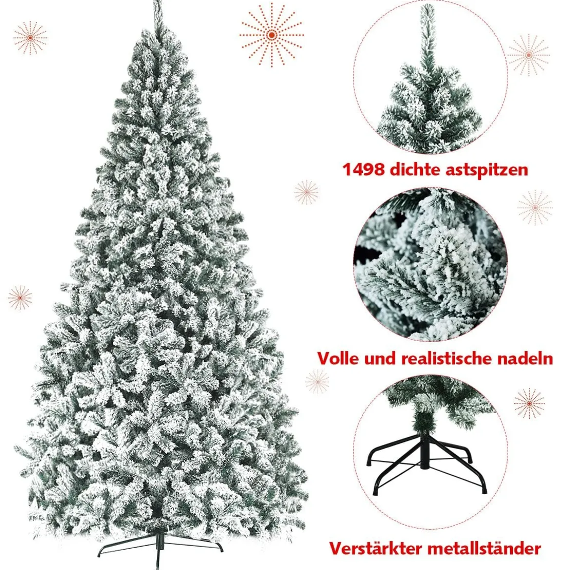 270 cm Künstlicher Weihnachtsbaum mit Schnee & Metallständer & PVC Nadeln Tannenbaum
