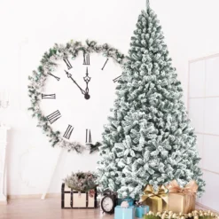 270 cm Künstlicher Weihnachtsbaum mit Schnee & Metallständer & PVC Nadeln Tannenbaum