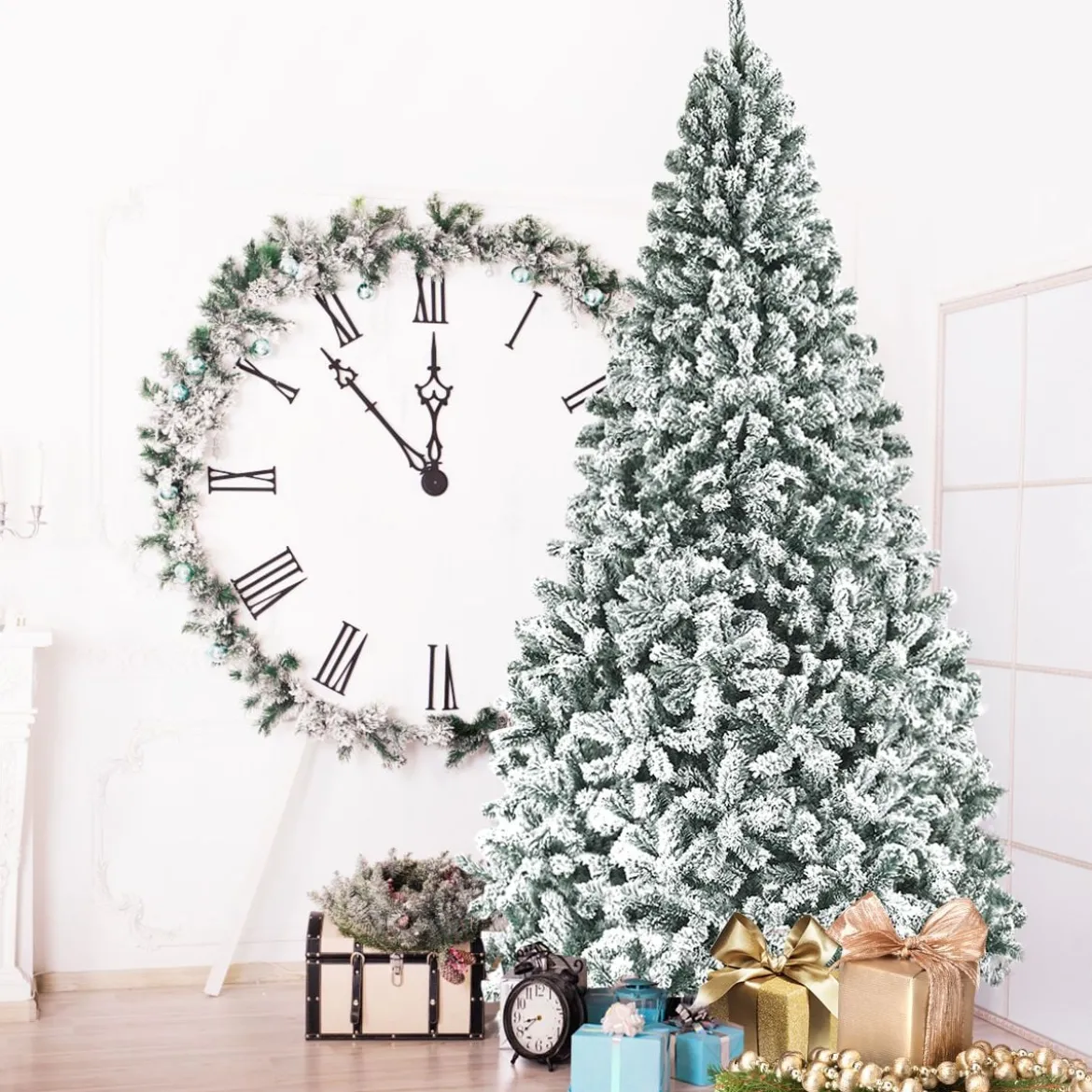 270 cm Künstlicher Weihnachtsbaum mit Schnee & Metallständer & PVC Nadeln Tannenbaum