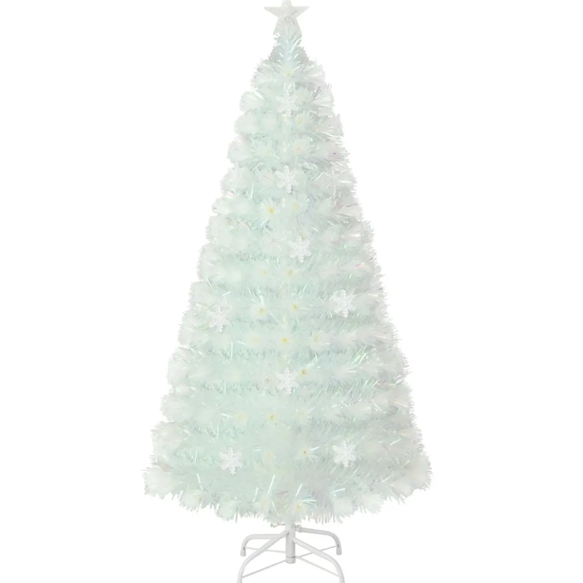 120 / 150 / 180 / 210cm Künstlicher Weihnachtsbaum mit Bunten LED-Lichtern & Glasfaser & Sternspitze Weiß