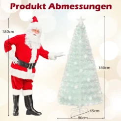 120 / 150 / 180 / 210cm Künstlicher Weihnachtsbaum mit Bunten LED-Lichtern & Glasfaser & Sternspitze Weiß