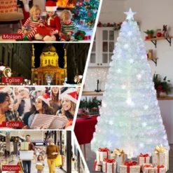 120 / 150 / 180 / 210cm Künstlicher Weihnachtsbaum mit Bunten LED-Lichtern & Glasfaser & Sternspitze Weiß
