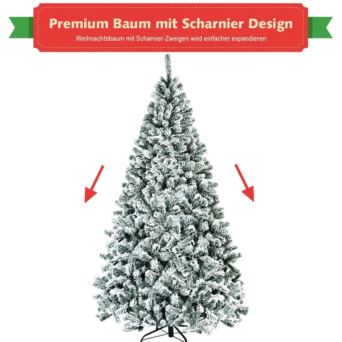 225cm Künstlicher Weihnachtsbaum Schnee Tannenbaum Metallständer Christbaum