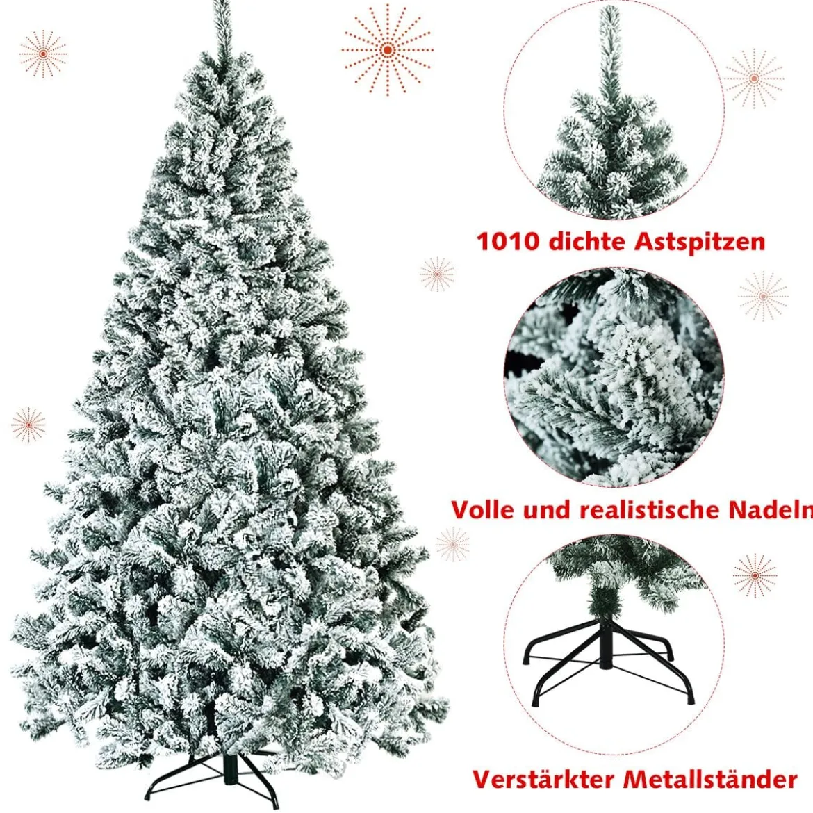 225cm Künstlicher Weihnachtsbaum Schnee Tannenbaum Metallständer Christbaum