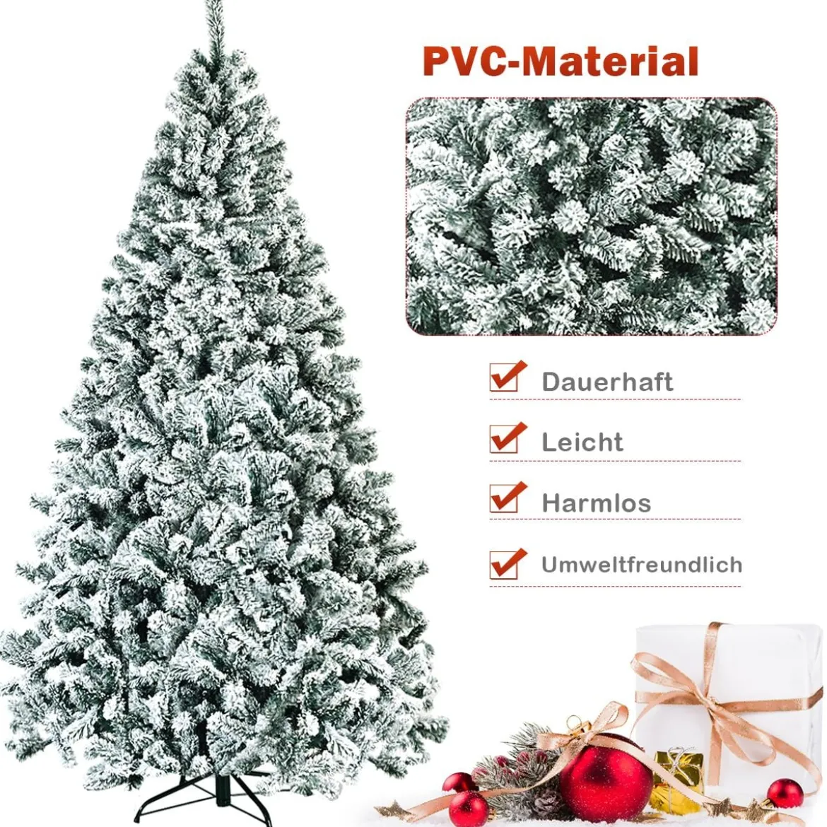 225cm Künstlicher Weihnachtsbaum Schnee Tannenbaum Metallständer Christbaum
