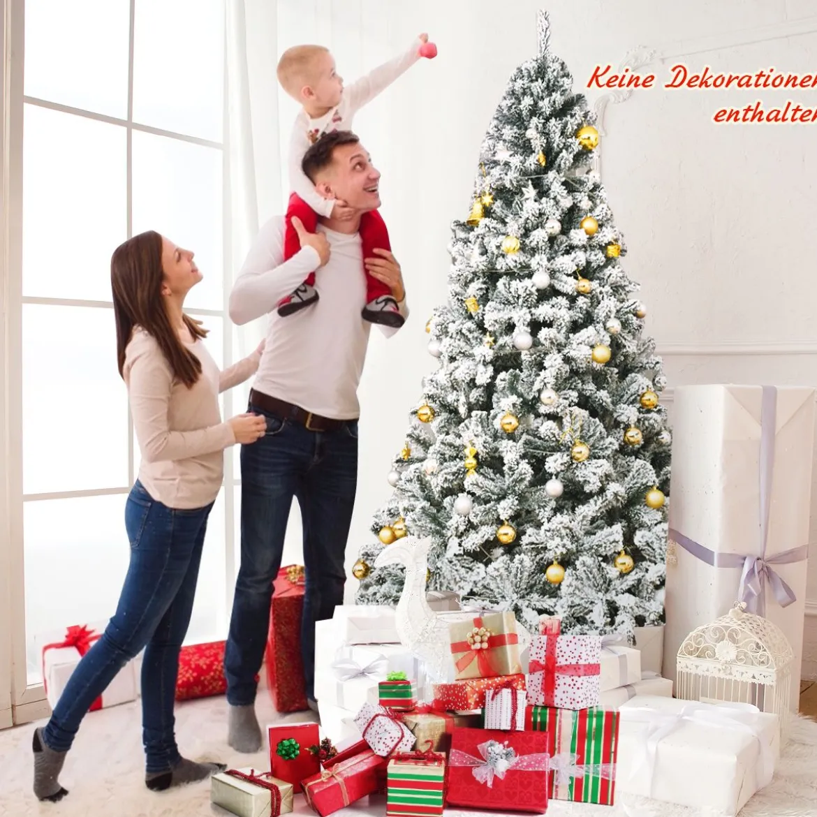 225cm Künstlicher Weihnachtsbaum Schnee Tannenbaum Metallständer Christbaum