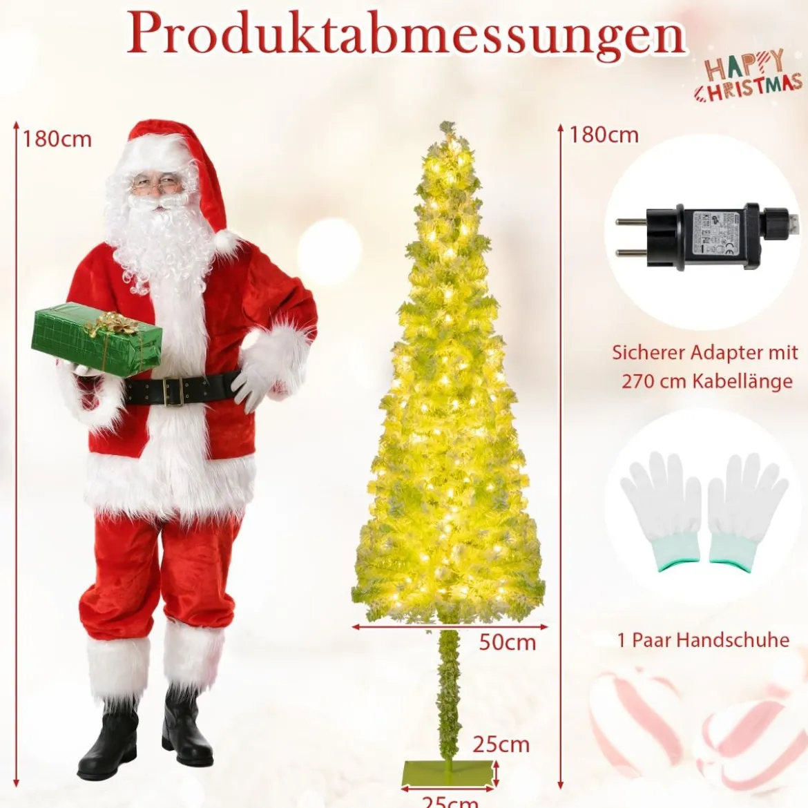 180 cm Künstlicher Weihnachtsbaum mit Beleuchtung und Schnee Tannenbaum mit biegbarer Spitze