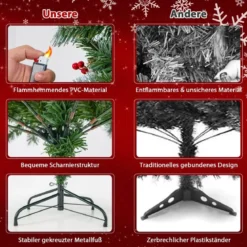 195 cm Künstlicher Weihnachtsbaum mit Beleuchtung & Schnee & Tannenzapfen & Roten Beeren