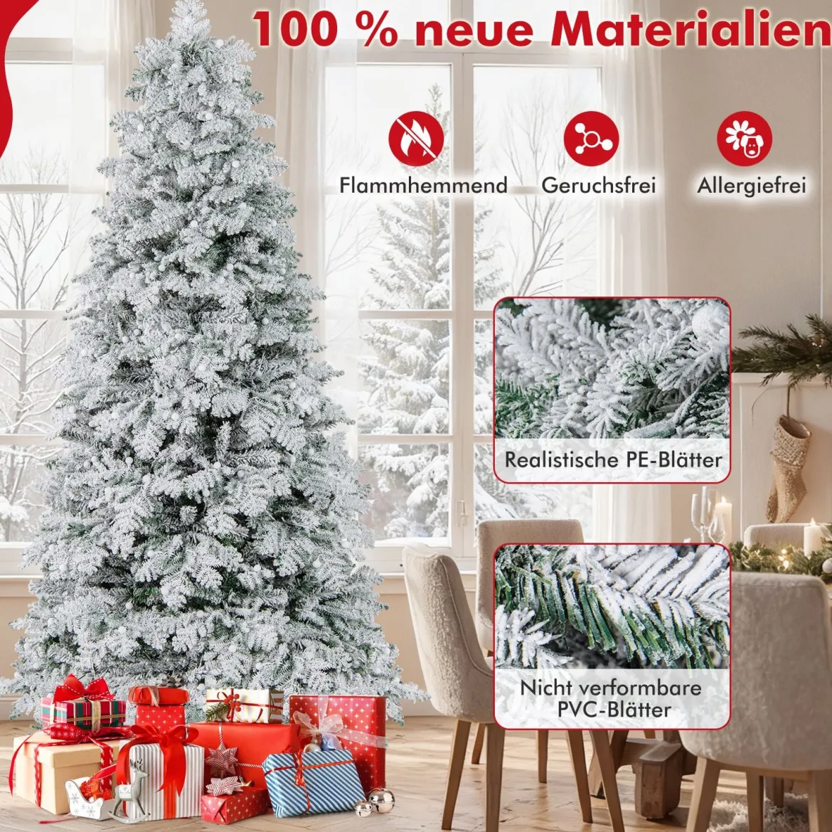 210 cm Künstlicher Weihnachtsbaum schneebedeckter Weihnachtsbaum vormontierter klappbarer Tannenbaum Grün