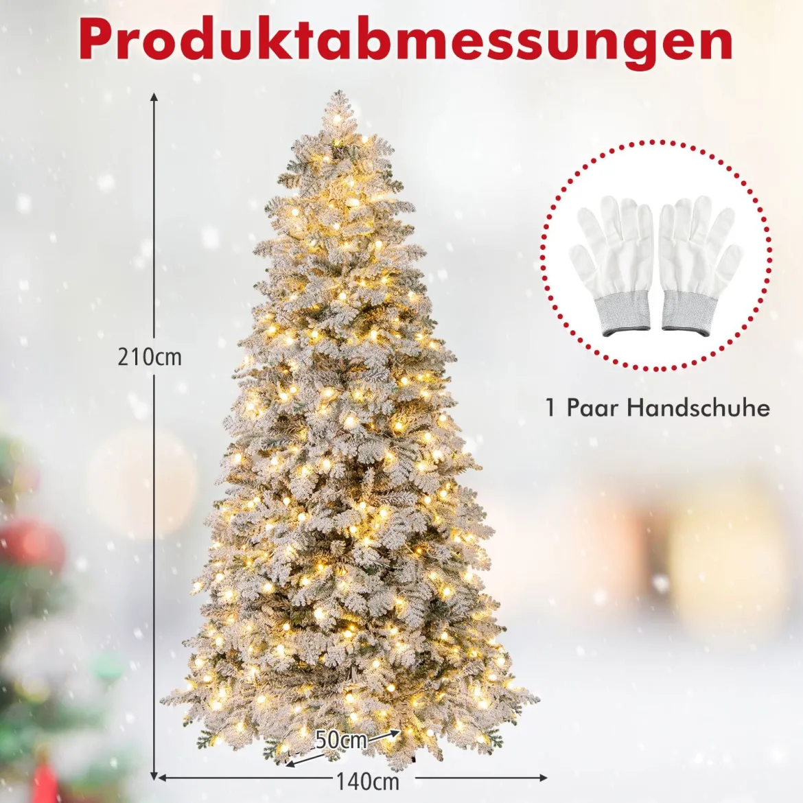 210 cm Künstlicher Weihnachtsbaum schneebedeckter Weihnachtsbaum vormontierter klappbarer Tannenbaum Grün