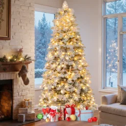 210 cm Künstlicher Weihnachtsbaum schneebedeckter Weihnachtsbaum vormontierter klappbarer Tannenbaum Grün